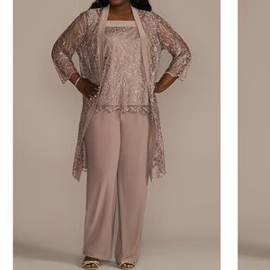 NWT 3-Piece Embroidered Sequin Lace Pantsuit